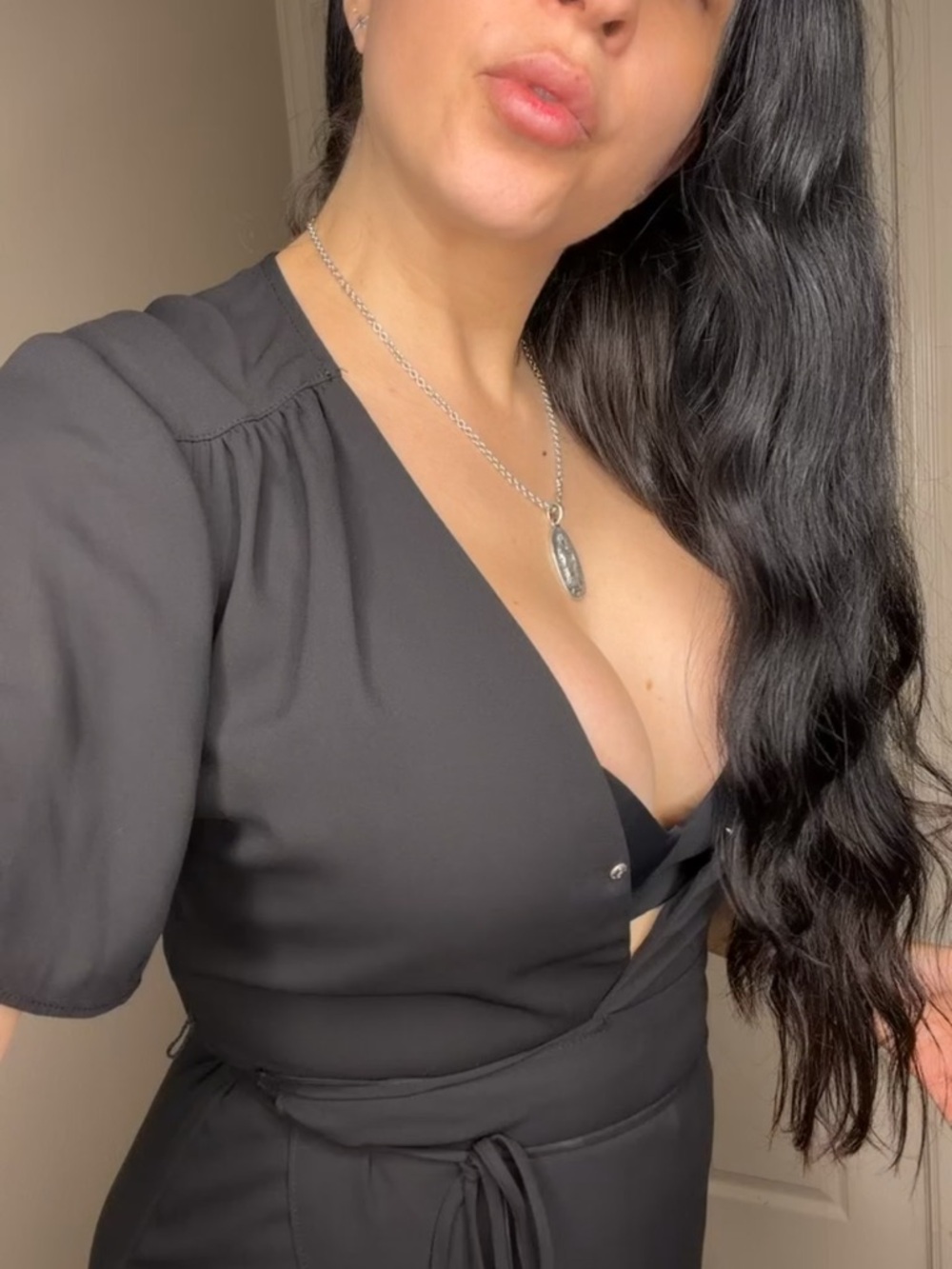 Rubber Ducky Productions, Inc. Black V-Neck Wrap Blouse